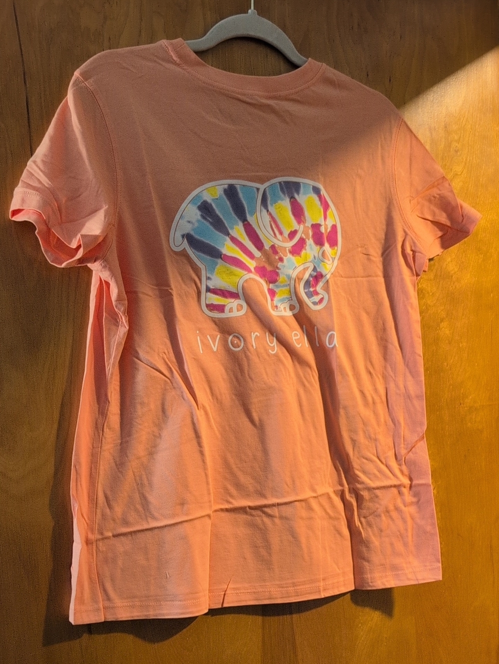 ivory ella Coral Pink Short-Sleeve Tee with Tie-Dye Elephant